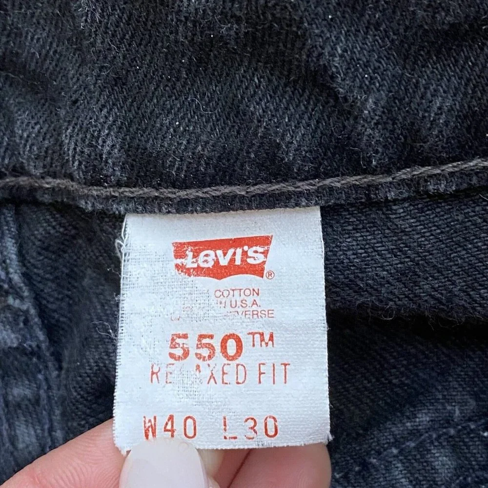 Vintage 90s Levi's 550 Black Denim‎ Jeans Relaxed Fit Made in USA Men's 40x30